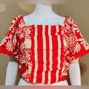 Umgee Floral Striped Cropped Blouse